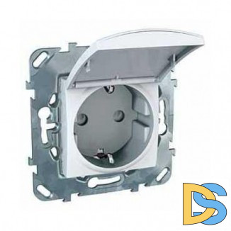 Розетка 1-ая электрическая, с заземлением и крышкой, Белый, серия Unica, Schneider Electric