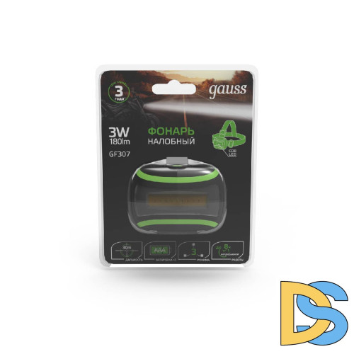 Налобный светодиодный фонарь Gauss от батареек 50х70 180 лм GF307