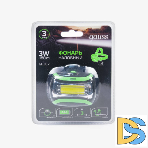 Налобный светодиодный фонарь Gauss от батареек 50х70 180 лм GF307
