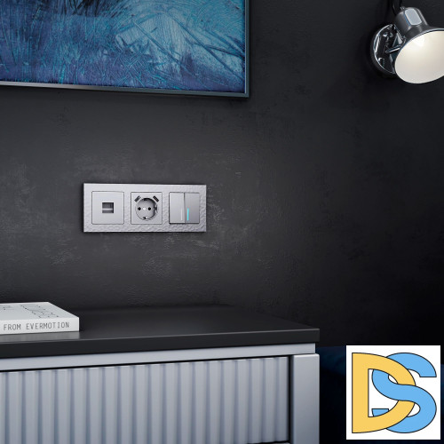 Розетка с заземлением, шторками и USBх2 Werkel (серебряный) W1171506