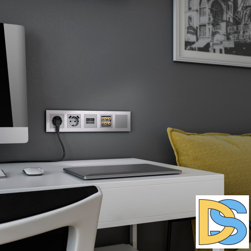 Розетка с заземлением, шторками и USBх2 Werkel (серебряный) W1171506