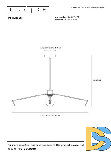 Подвесной светильник Lucide Yunkai 10413/70/72