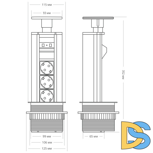 Блок розеток 12S (3 секции и 2 USB) Mebax 00-00001165