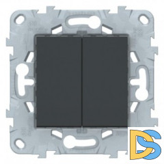 Выключатель 2-клавишный проходной (с двух мест), Антрацит, серия Unica New, Schneider Electric