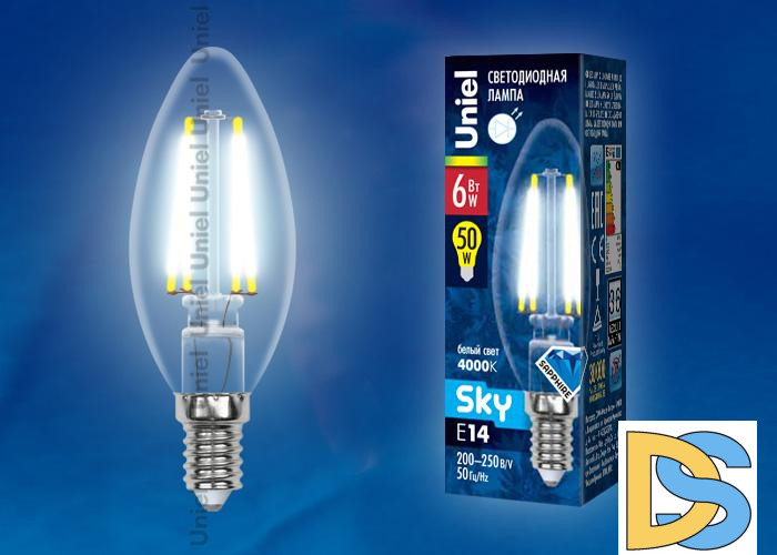 Лампа светодиодная филаментная (UL-00001372) Uniel E27 8W 4000K прозрачная LED-A60-8W/NW/E27/CL PLS02WH