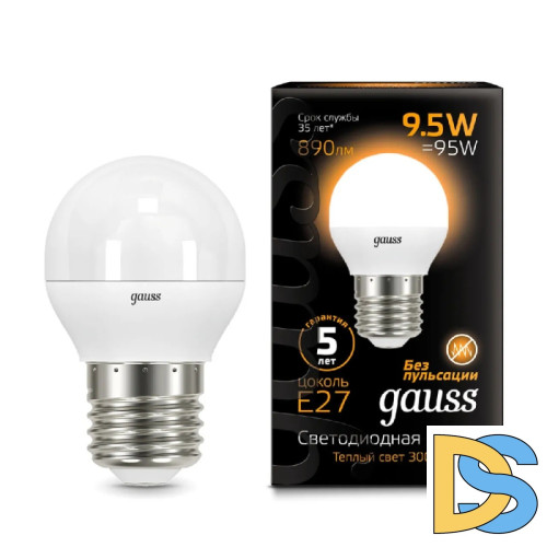 Лампа светодиодная Gauss E27 9.5W 3000K матовая 105102110