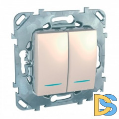 Выключатель 2-клавишный, с подсветкой, Бежевый, серия Unica, Schneider Electric