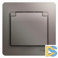 Розетка 1-ая электрическая, с заземлением и крышкой, защитными шторками, Платина, серия Glossa, Schneider Electric