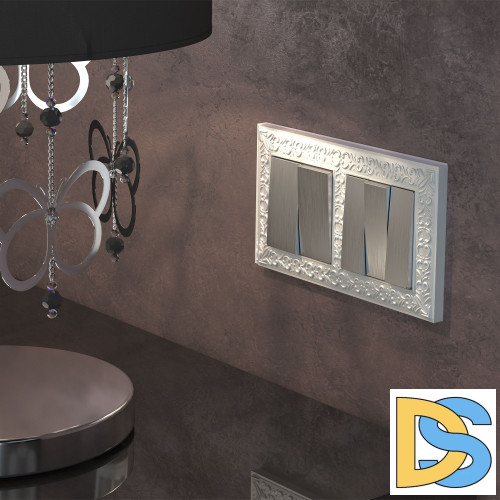 Выключатель двухклавишный Werkel (cеребряный рифленый) W1120009