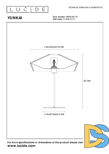 Настольная лампа Lucide Yunkai 10513/40/72