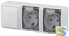 Блок розетки-выключатель двухклавишный ЭРА Эксперт IP54 16A 250V 11-7404-01 Б0027675
