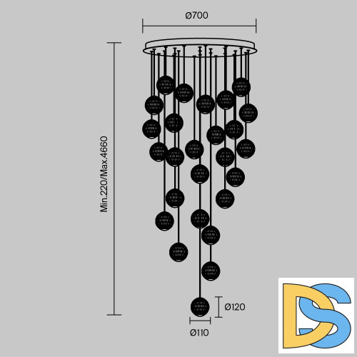 Каскадная люстра Maytoni Sapphire MOD293PL-L140BS3K
