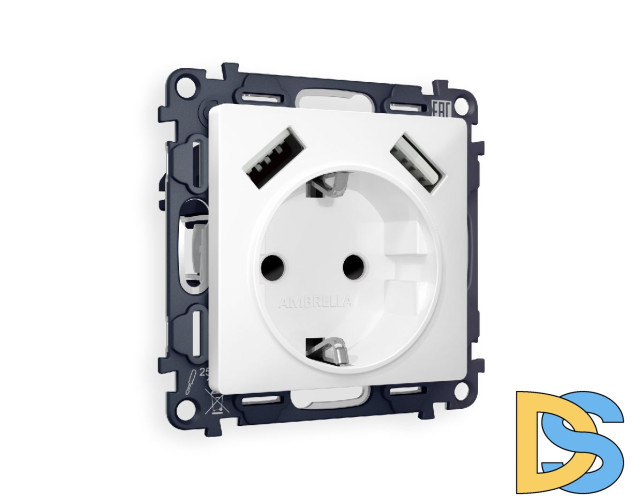 Комплект механизма розетки 2USB A+A 18W (быстрая зарядка) с/з Ambrella Volt Alfa MA129010