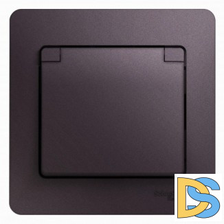 Розетка 1-ая электрическая, с заземлением и крышкой, защитными шторками, Сиреневый туман, серия Glossa, Schneider Electric