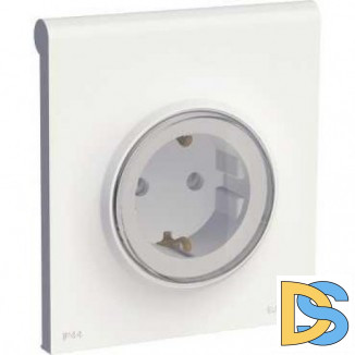 Розетка 1-ая электрическая, с заземлением, крышкой IР44, влагозащищенная, Белый, серия Odace, Schneider Electric