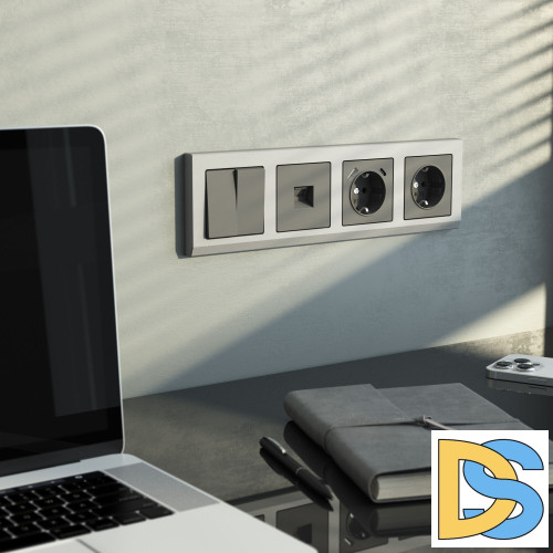 Розетка с заземлением, шторками и USB тип A+C Werkel (графит матовый) W1171764