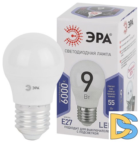 Лампа светодиодная Эра E27 9W 6000K LED P45-9W-860-E27 Б0031412