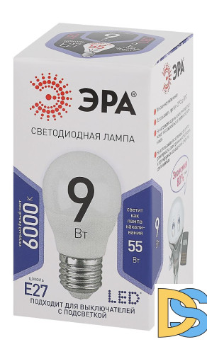 Лампа светодиодная Эра E27 9W 6000K LED P45-9W-860-E27 Б0031412