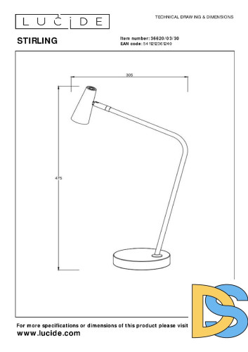 Настольная лампа Lucide Stirling 36620/03/30