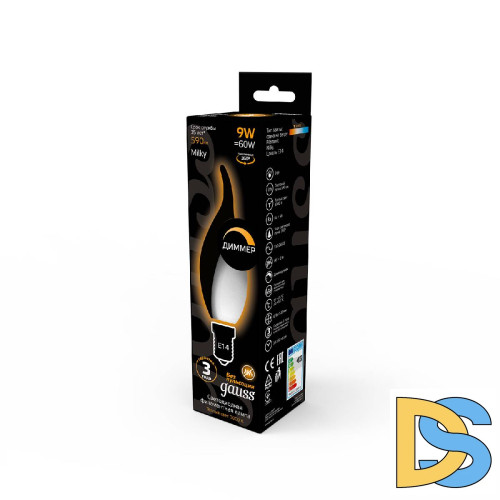 Лампа светодиодная филаментная диммируемая Gauss E14 9W 3000К матовая 104201109-D