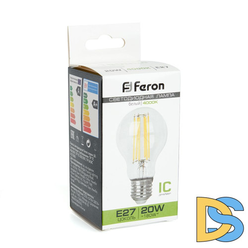 Лампа светодиодная филаментная Feron E27 20W 4000K прозрачная LB-620 38246