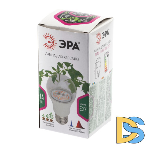 Фитолампа для растений светодиодная ЭРА E27 14W 1310K FITO-14W-RB-E27-K Б0039071