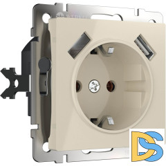 Розетка с заземлением, шторками и USBх2 Werkel слоновая кость W1171503 4690389155833