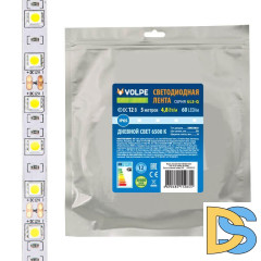 Светодиодная влагозащищенная лента Volpe 4,8W/m 60LED/m 2835SMD холодный белый 5M ULS-Q323 2835-60LED/m-8mm-IP65-DC12V-4,8W/m-5M-6500K UL-00004532