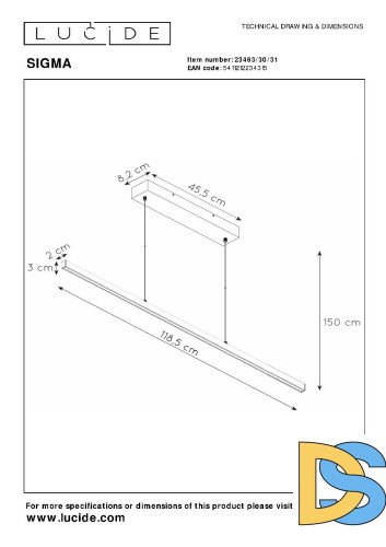 Подвесной светильник Lucide Sigma 23463/30/31