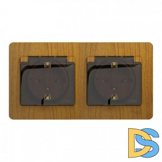 Розетка 2-ая электрическая с заземлением с защитными шторками IP44, Дерево Дуб, серия Glossa, Schneider Electric