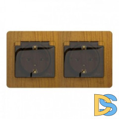 Розетка 2-ая электрическая с заземлением с защитными шторками IP44, Дерево Дуб, серия Glossa, Schneider Electric