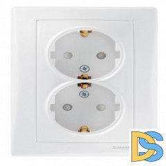 Розетка 2-ая электрическая с заземлением с защитными шторками, Белый, серия Sedna, Schneider Electric
