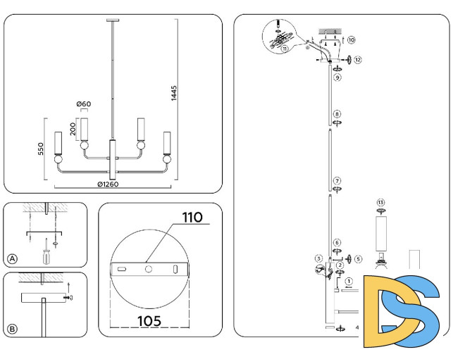 Люстра на штанге Ambrella Light High Light Heigh Light LH53252