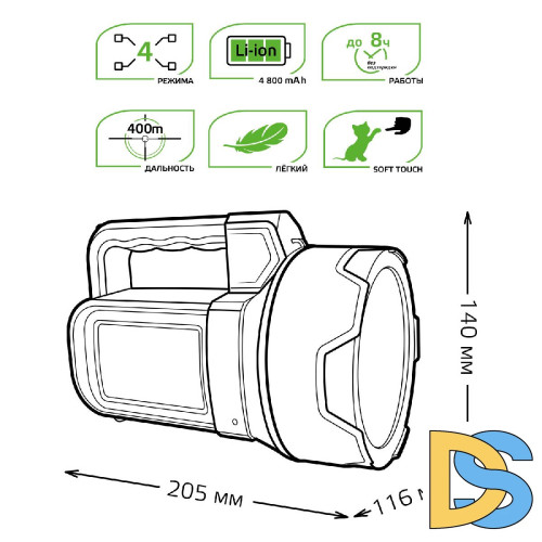 Прожекторный светодиодный фонарь Gauss аккумуляторный 205х140 400 лм GF602