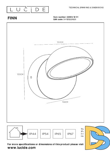 Уличный настенный светильник Lucide Finn 22865/12/31