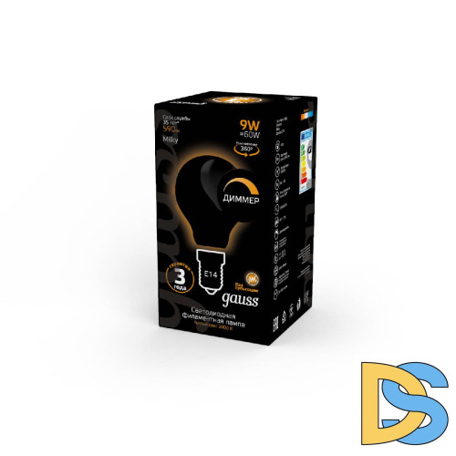 Лампа светодиодная филаментная диммируемая Gauss E14 9W 3000К матовая 105201109-D