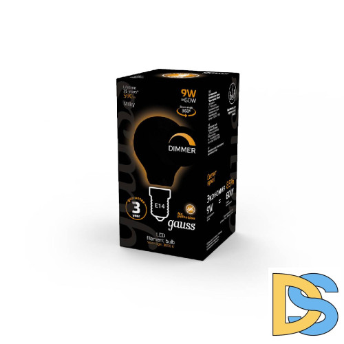 Лампа светодиодная филаментная диммируемая Gauss E14 9W 3000К матовая 105201109-D
