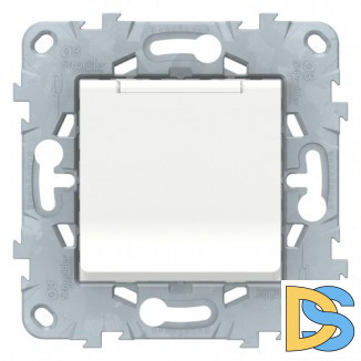 Розетка 1-ая электрическая, с заземлением и крышкой, защитными шторками, Белый, серия Unica New, Schneider Electric