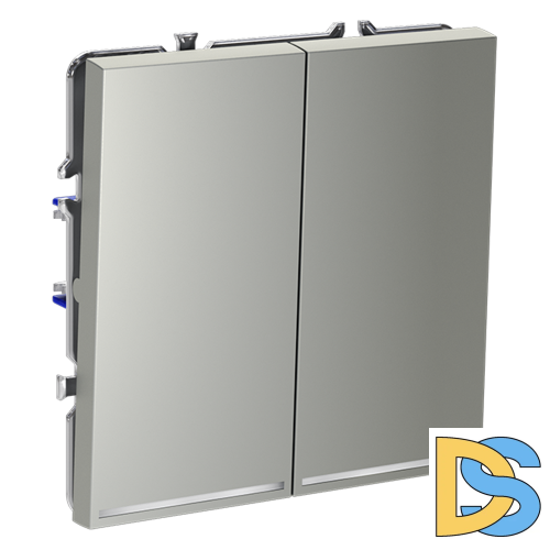 Проходной переключатель встраиваемый VOLTUM S70 двухклавишный с подсветкой 10А, (сталь)