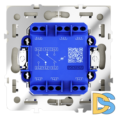 Проходной переключатель встраиваемый VOLTUM S70 двухклавишный с подсветкой 10А, (сталь)
