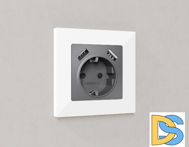 Лицевая панель для розетки с/з со шторками 2USB A+A Ambrella Volt Alfa AP6590