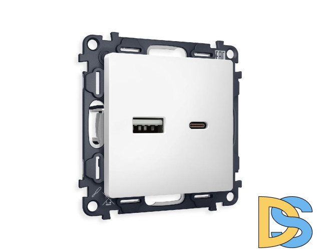 Комплект механизма розетки 2USB A+C 20W (быстрая зарядка) Ambrella Volt Alfa MA131010