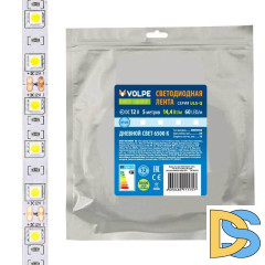 Светодиодная лента Volpe 14,4W/m 60LED/m 5050SMD холодный белый 5M ULS-Q221 5050-60LED/m-10mm-IP20-DC12V-14,4W/m-5M-6500K UL-00004352