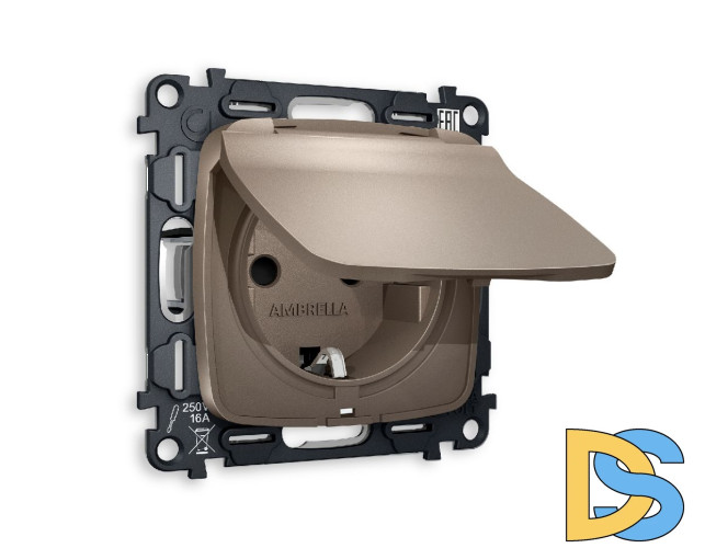 Комплект механизма розетки с/з со шторками и крышкой Ambrella Volt Omega MO638010