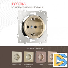 Розетка с заземлением и шторками Arte Milano 202.40-1.shampan