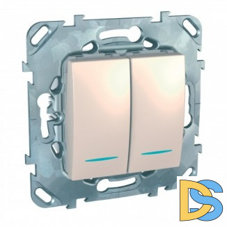 Выключатель 2-клавишный проходной с подсветкой (с двух мест), Бежевый, серия Unica, Schneider Electric