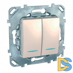 Выключатель 2-клавишный проходной с подсветкой (с двух мест), Бежевый, серия Unica, Schneider Electric