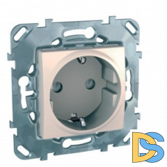 Розетка 1-ая электрическая, с заземлением и защитными шторками, Бежевый, серия Unica, Schneider Electric