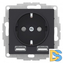 Розетка 1-ая электрическая, с заземлением, c USB, Карбон, серия Atlas Design, Schneider Electric