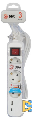 Удлинитель электрический Эра UB-3es-3m-USB Б0052898